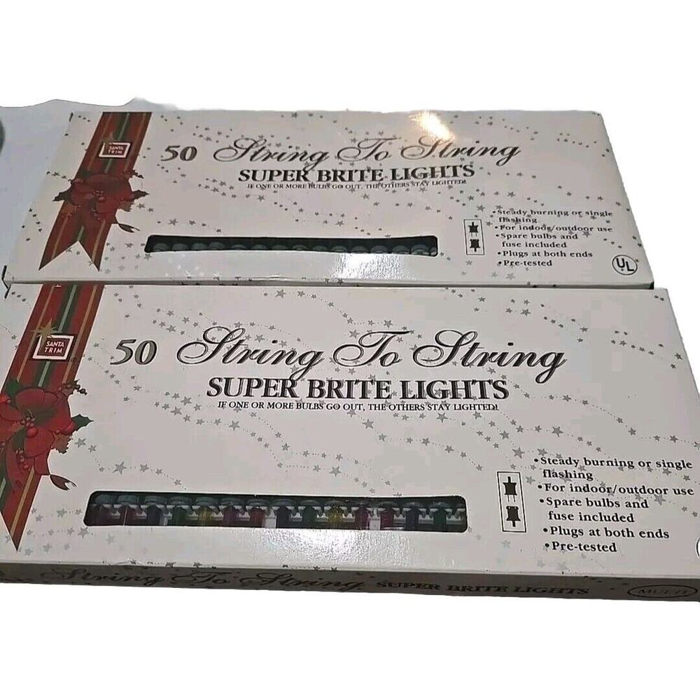 Vintage 2 Boxes Santa‎ Trim String Super Brite Lights Multicolor Holiday Xmas